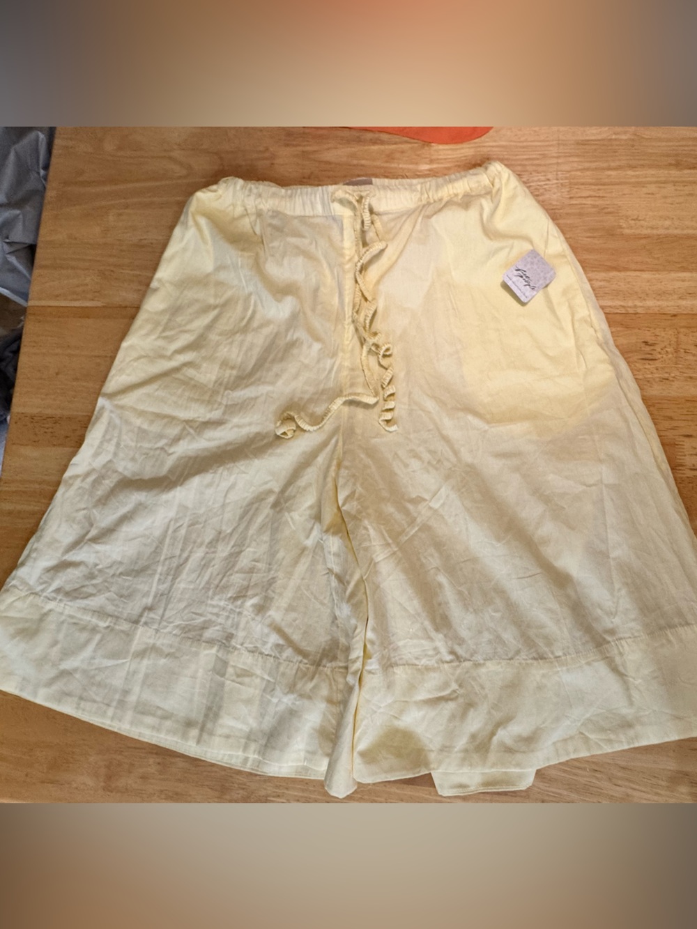 Free People Pale Yellow Drawstring 100% Cotton Wide Shorts